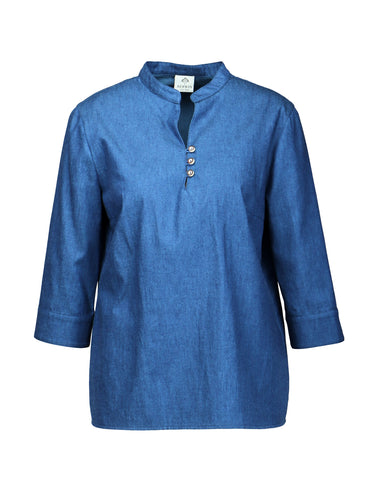 Stehkragenbluse aus weichem Jeansstoff