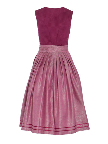 Rückseite Hochgeschlossenes Dirndl mit Blaudruck-Oberteil & Jacquardrock
