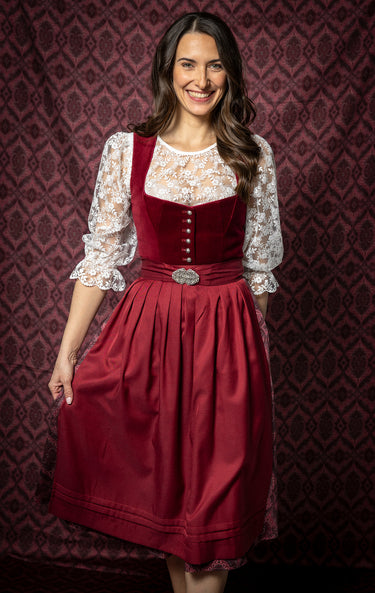 Dirndl mit Samt-Oberteil und bedrucktem Rock